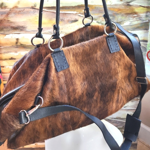 BIG BAD Cowhide Weekender BS TRADING Old West Brown Cow Fur Texas Satchel NEW - Picture 2 of 16